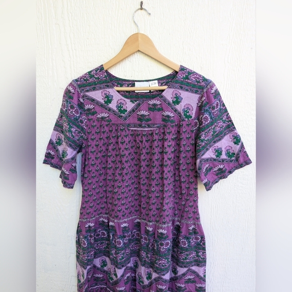 Vermont Country Store Dress Purple Cotton Patio Muumuu Pockets Housedress Small - Picture 2 of 5